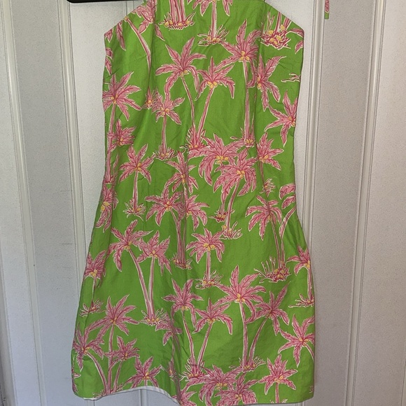 VINTAGE LILLY PULITZER PINK & GREEN PALM TREE COTTON SUMMER DRESS SZ 6 - Picture 2 of 7